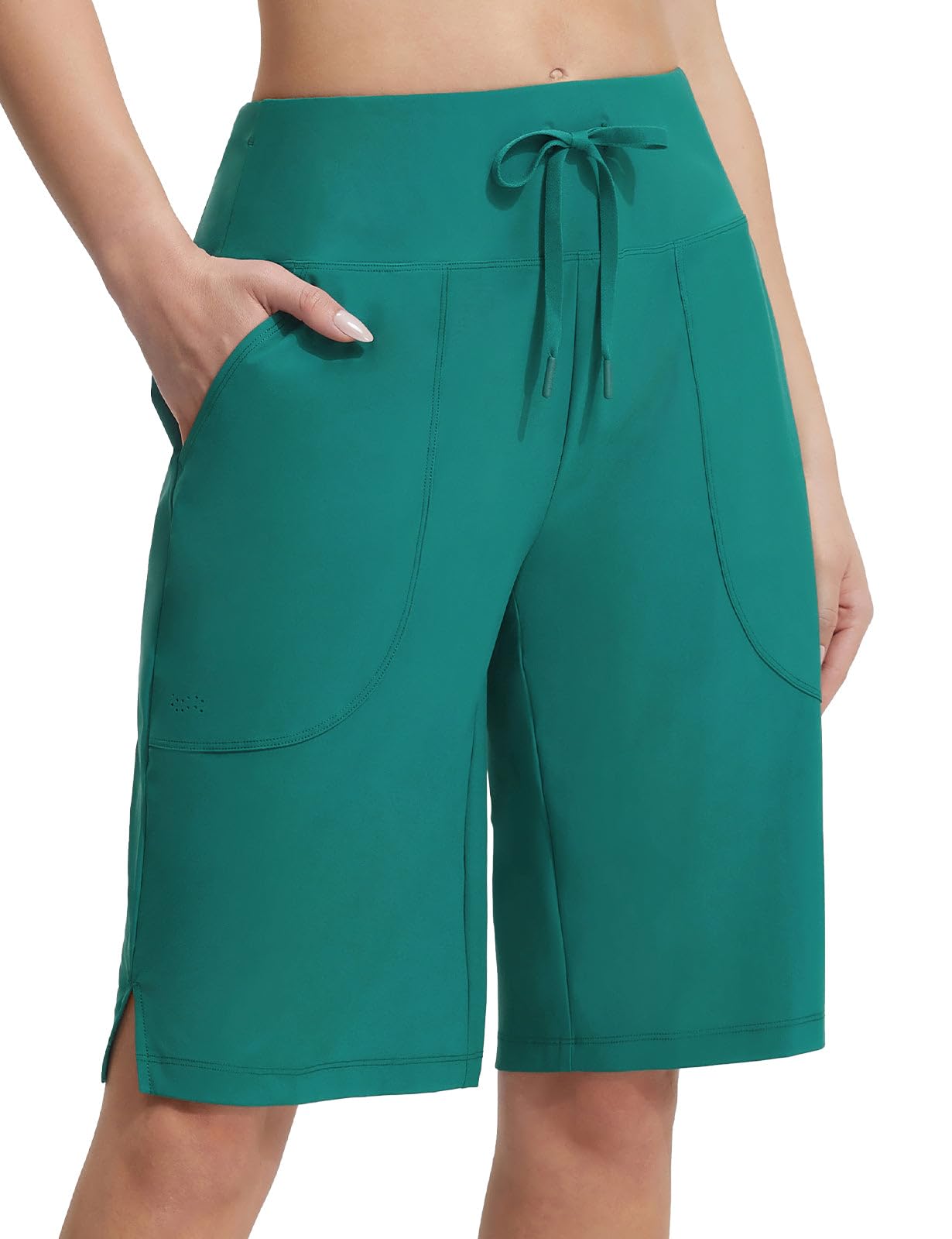 baleaf Pantalones cortos de natación para mujer, bermudas de 11 pulgadas, pantalones cortos largos con bolsillos, secado rápido, con cordón, parte inferior de bikini