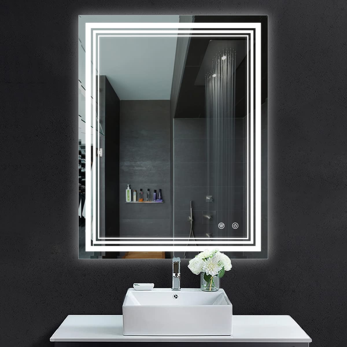 Photo 1 of IOWVOE LED Bathroom Mirror 36 x 28 Inch, 3 Colors Modern Lighted Vanity Mirror for Wall with Anti-Fog, Stepless Dimmable, Memory Function (Horizontal/Vertical) 3color Light 36 x 28