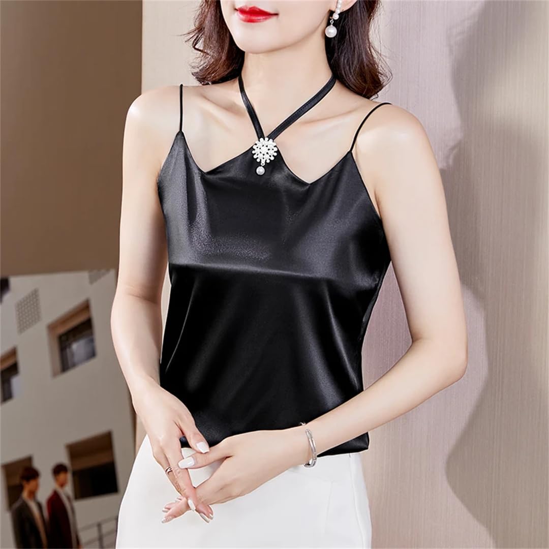 Canotte da donna senza maniche Halter Seta allentato Satin Tops
