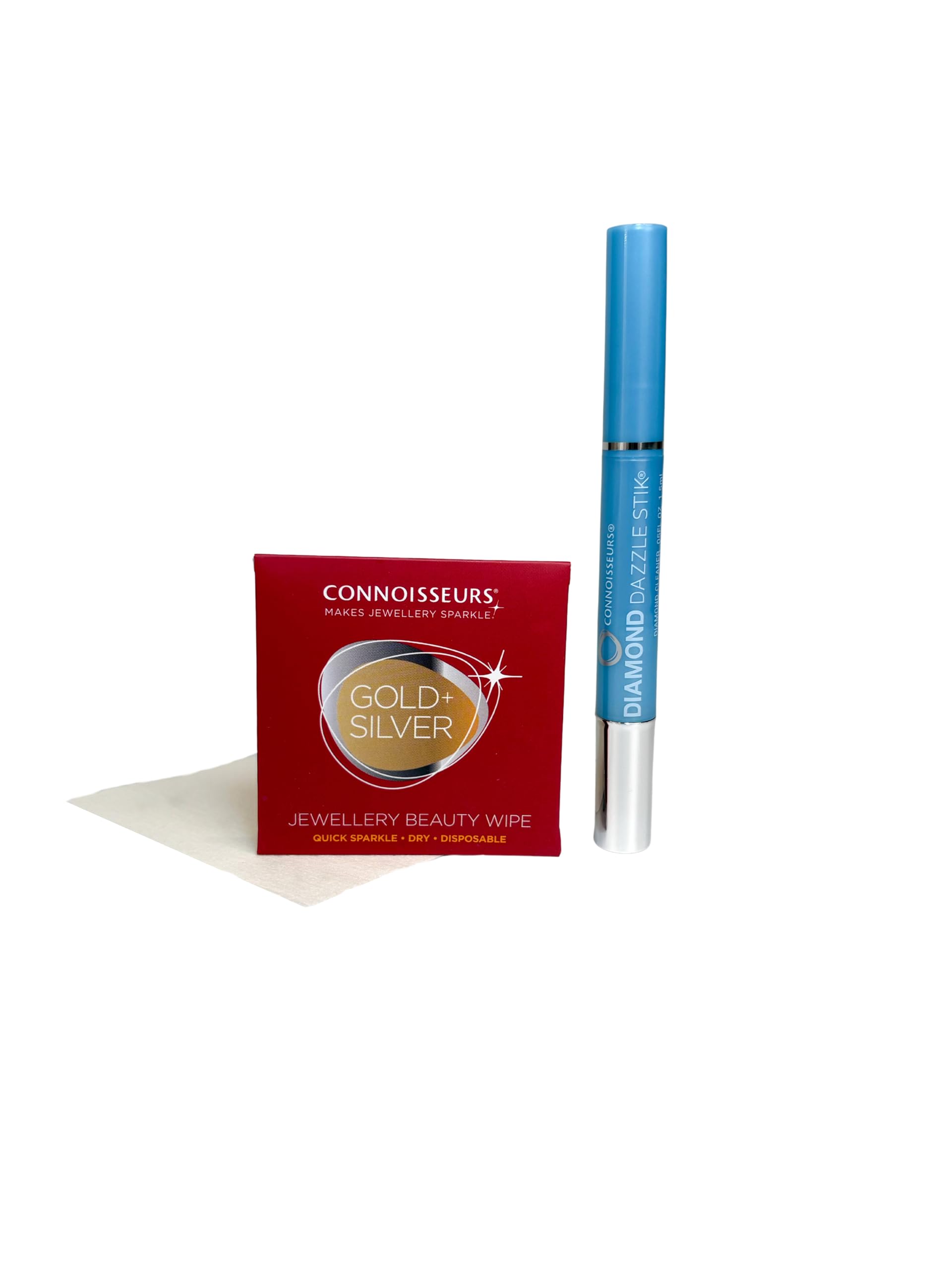 Connoisseurs Zestaw do czyszczenia biżuterii, diamentowy sztyft i 6 ściereczek do czyszczenia, do czyszczenia biżuterii, złota, diamentowa, platynowa i srebrna, czyszczenie pierścionków