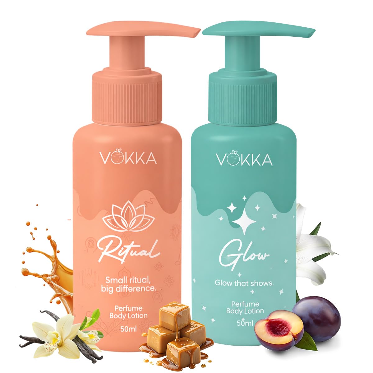 Vokka Ritual & Glow Perfume Body Lotion Combo 50ml x 2 | Vanilla Orchid & Fruity Floral Fragrance | Vitamin B5 Deep Moisturization | Non-Greasy & Daily Use for Men & Women | All Skin Types-image-38