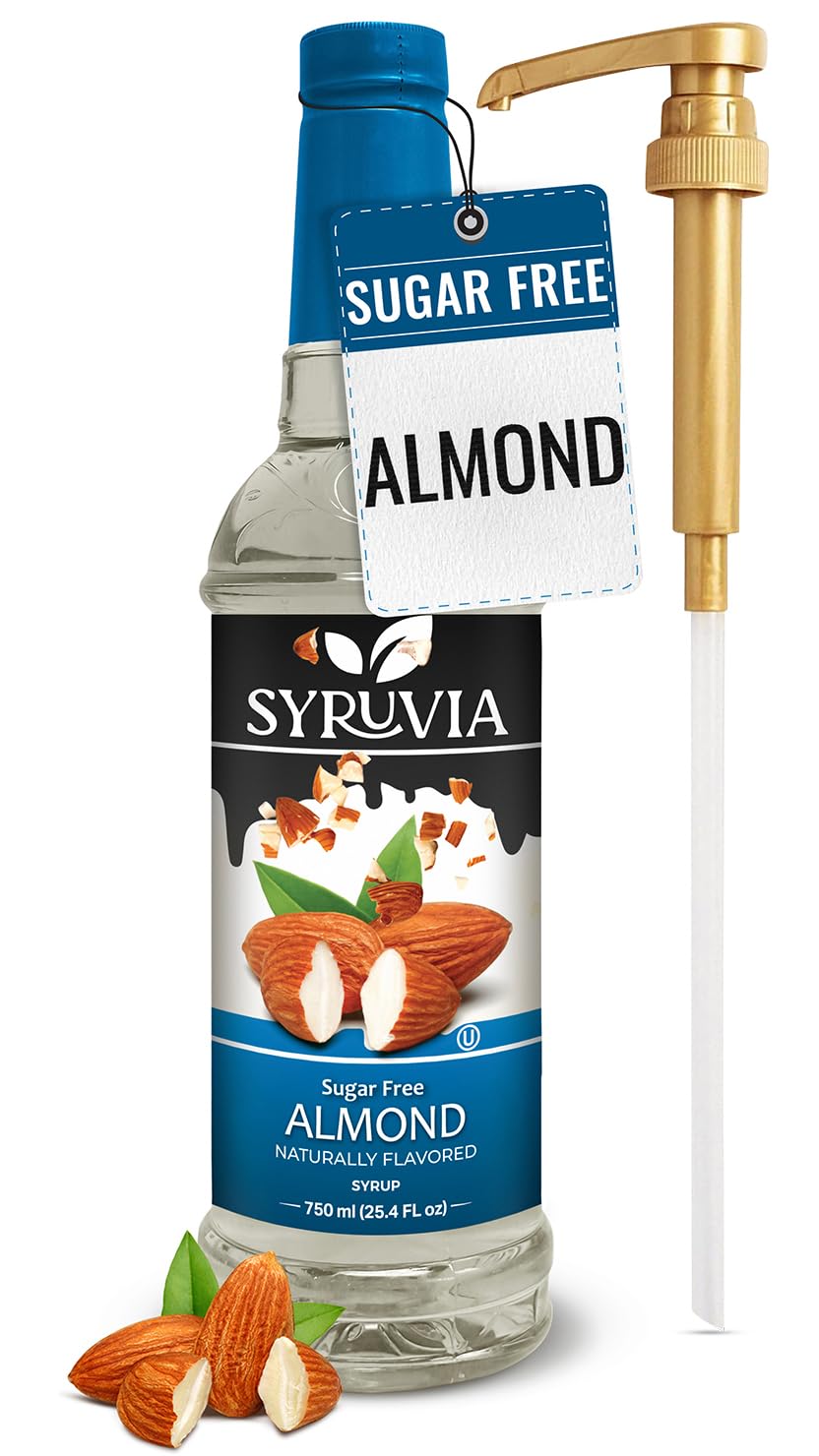 Sugar Free Coffee Syrup, Almond Flavored Syrup for Drinks, Lattes, and Desserts – 25.4 fl oz, With Pump