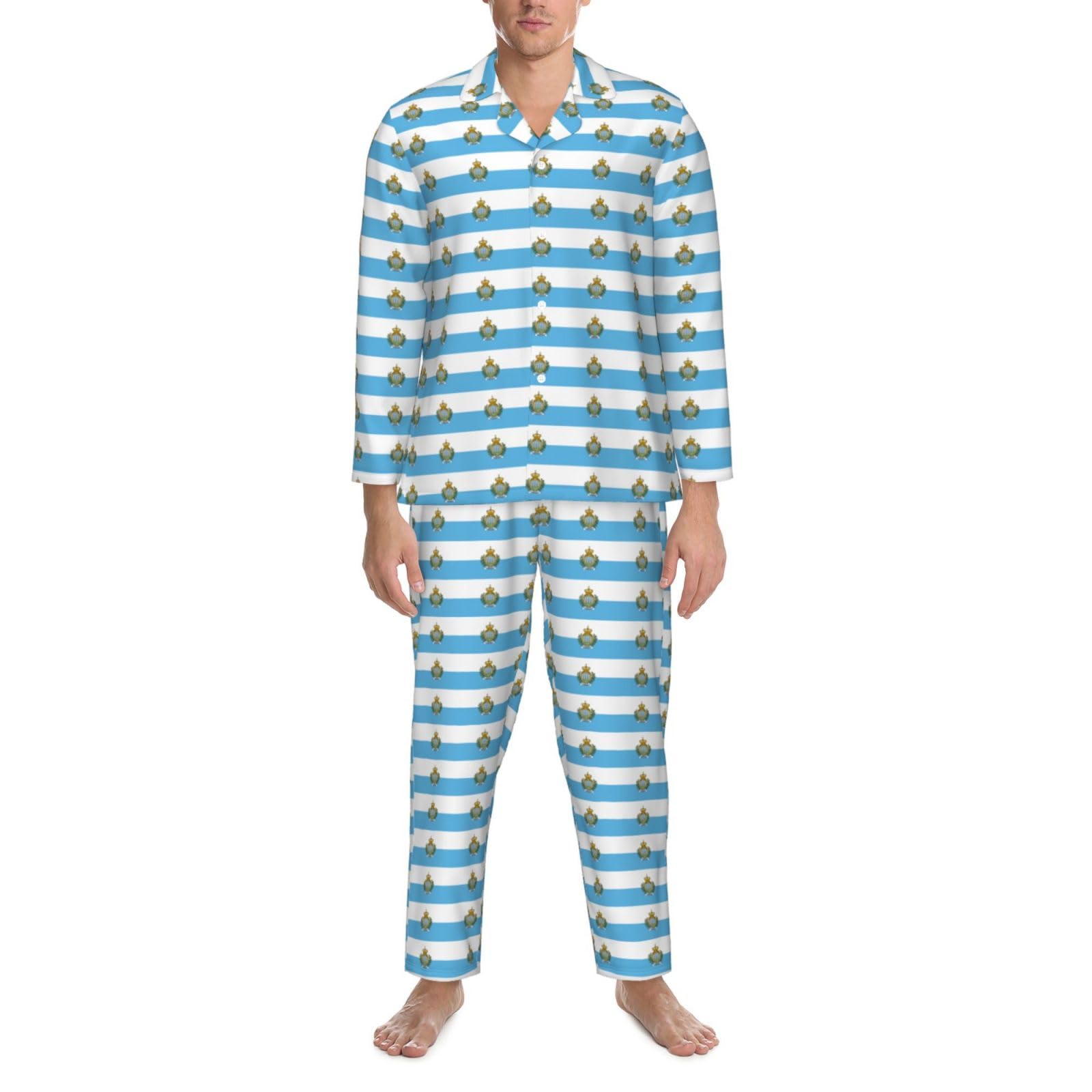 Bandiera di San Marino Stampa Uomo Manica Lunga Pigiama Set Due Pezzi Vestito Traspirante Accogliente Weekend Loungewear