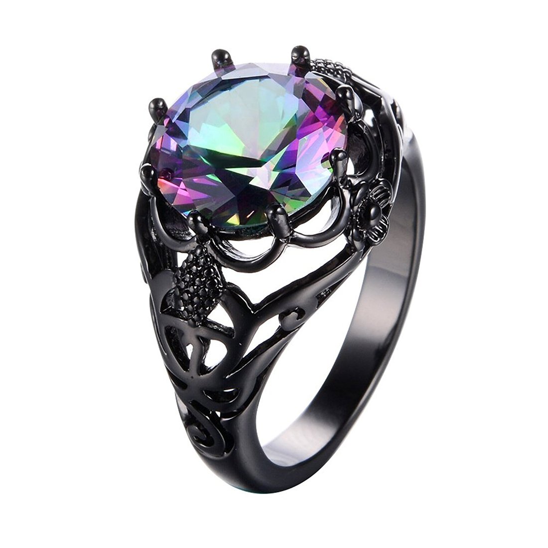 Peora Round Cut Black Gold Mystic Big Rainbow Topaz Solitaire Ring Engagement Wedding For Women (8.0) (B07M8WKFCP) Amazon Price History, Amazon Price Tracker