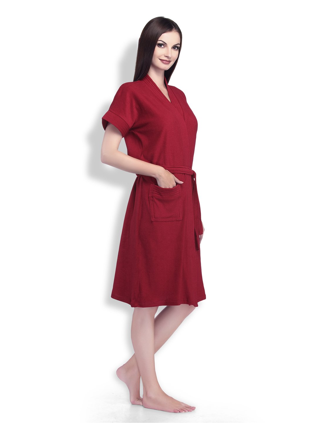SAND DUNE Half Sleeve Soft Cotton Knee Length Bathrobe for Women & Girl (Red) (XXXL) 1