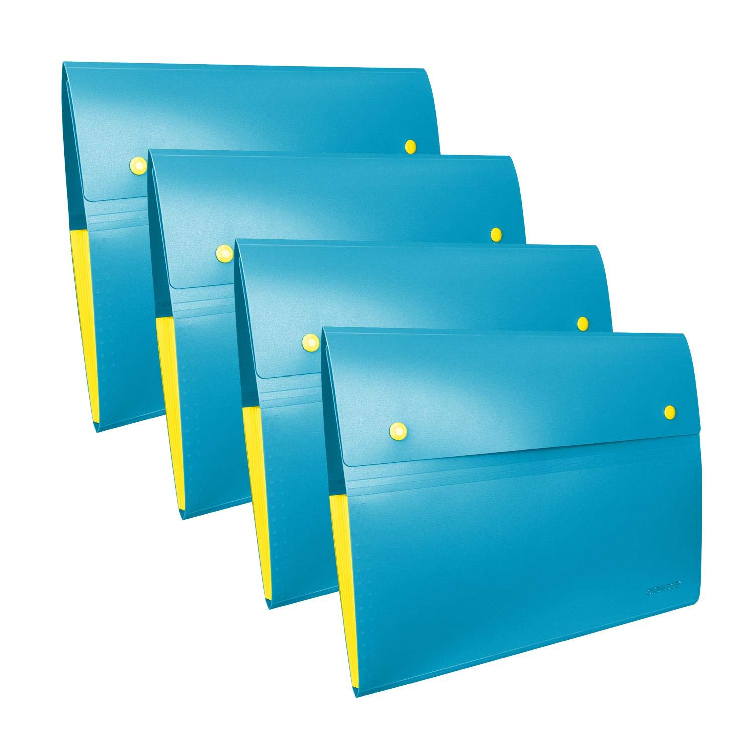 Oxbridge Expanding A4 File Folder 8 Pocket Plastic Accordion File Organiser - Sky Blue, Set of 4 - Suitable for Home, School or Office Use.