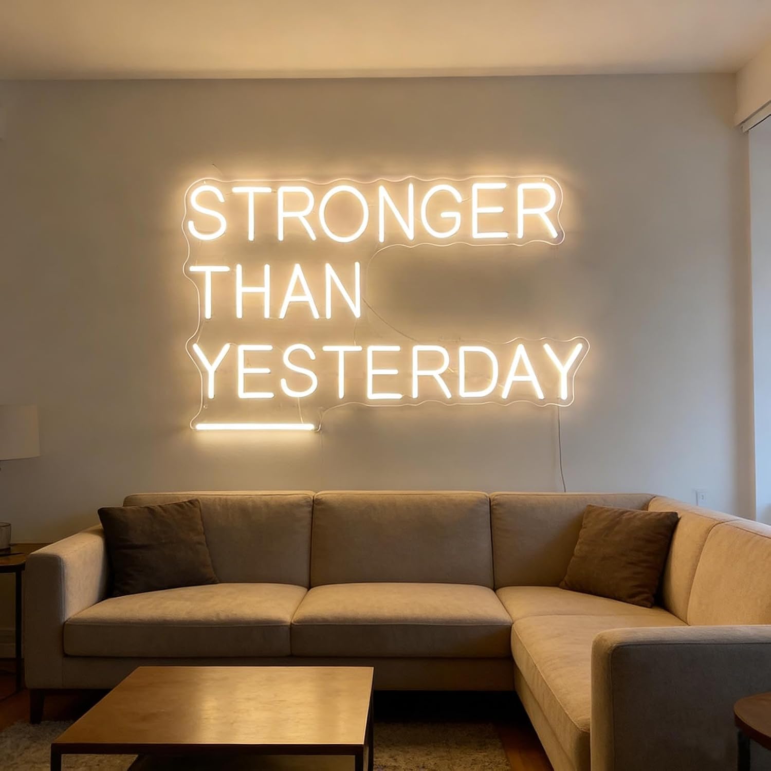 Stronger Than Yesterday Neon Sign 24 inches LED Motivational Wall Art Decor Light Up Signs for Home Bedroom Gym Office Classroom