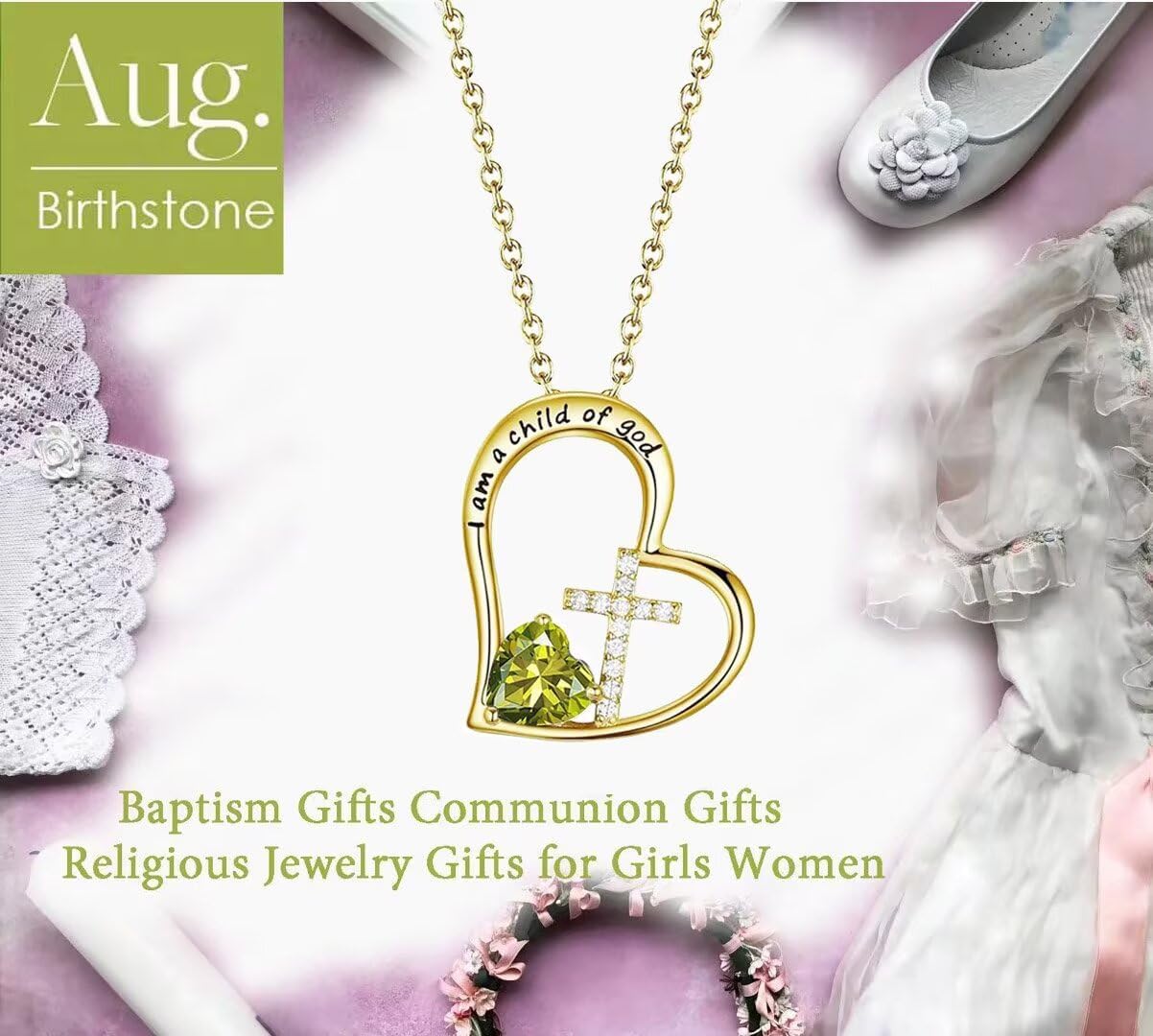 I Am a Child of God Heart Cross Birthstone Necklace for Girls Baptism Gifts First Communion Gifts Easter Birthday Christmas Gifts Jewelry for Goddaughter Godchild Teens Girls Women - Image 5