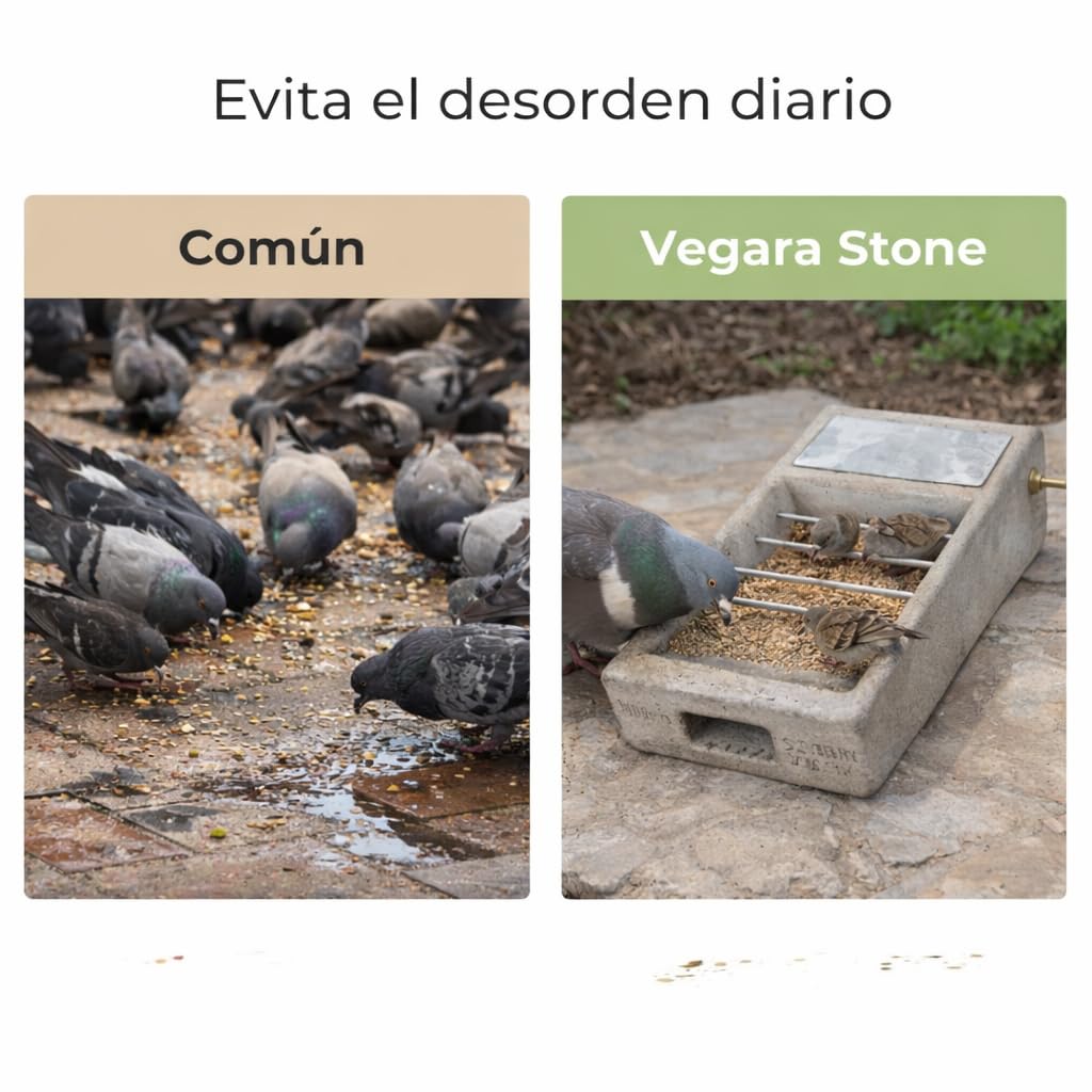 Comedero y Bebedero para Aves de Hormigón | Anti Vuelcos y Derrames | Exterior Resistente | para Gallinas, Palomas y Aves | Vegara Stone 40x25 cm