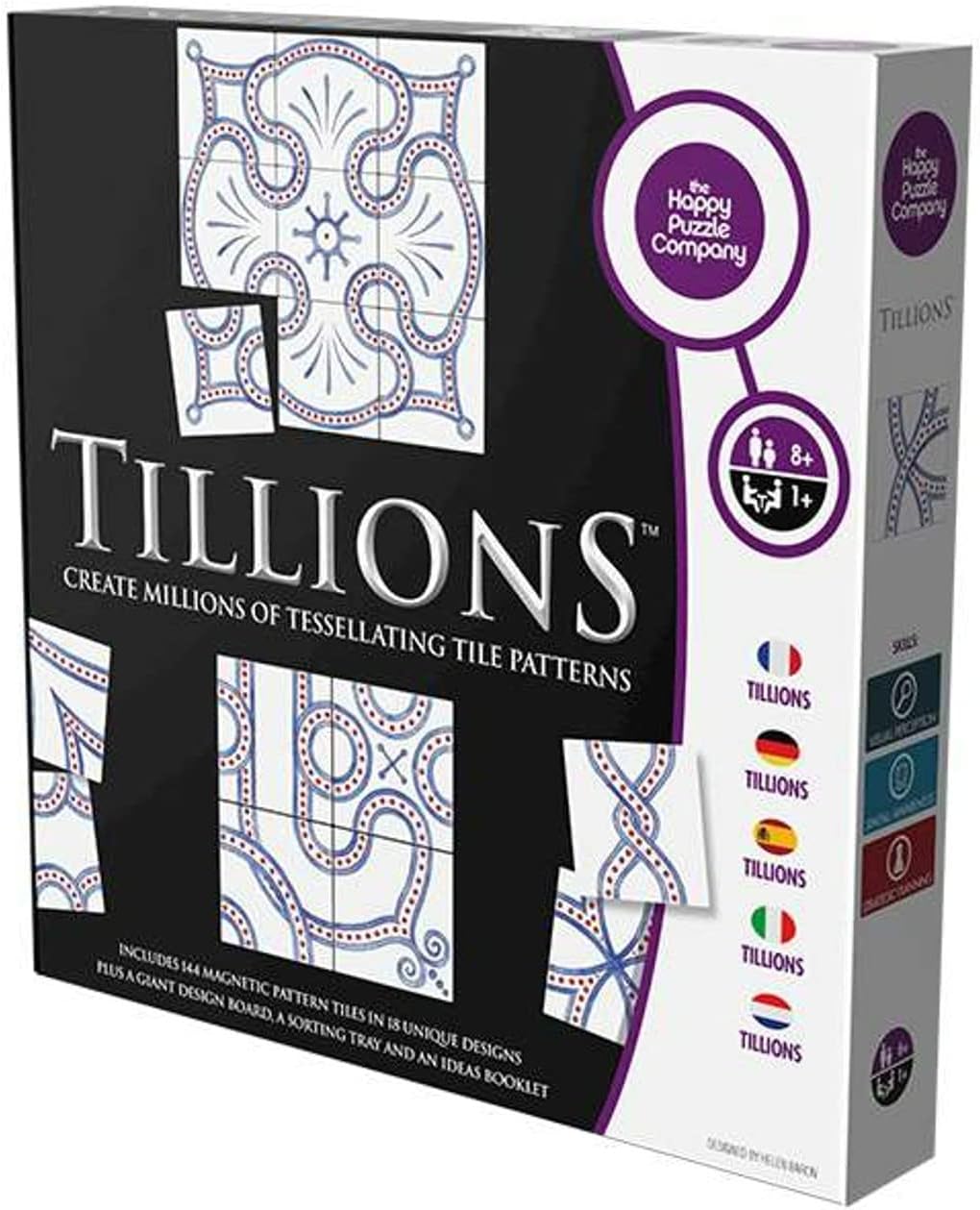 Tillions - Tile Puzzle Game For Kids & Family With Millions Of Possibilities. STEAM Educational Game Promotes Shape Sorting & Symmetry Learning. 144 Magnetic Tiles & Folding Magnetic Board For Ages 6+
