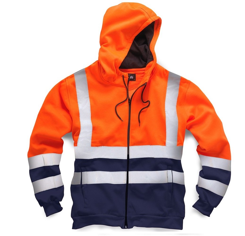 StandSafeHV008 Hi Vis Hoodie Zipped Jacket Hooded Sweatshirt Fleece Reflective High Visibility Security Hi Viz Safety Workwear