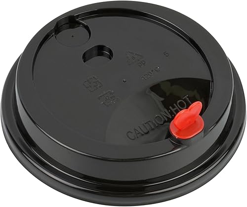 Miniatura 8 de Restaurantware Solo tapas 50 tapas desechables negras de taza de café sin BPA con tapones de tapón de corazón rojo. Se adapta a tazas de 8 onzas, 12