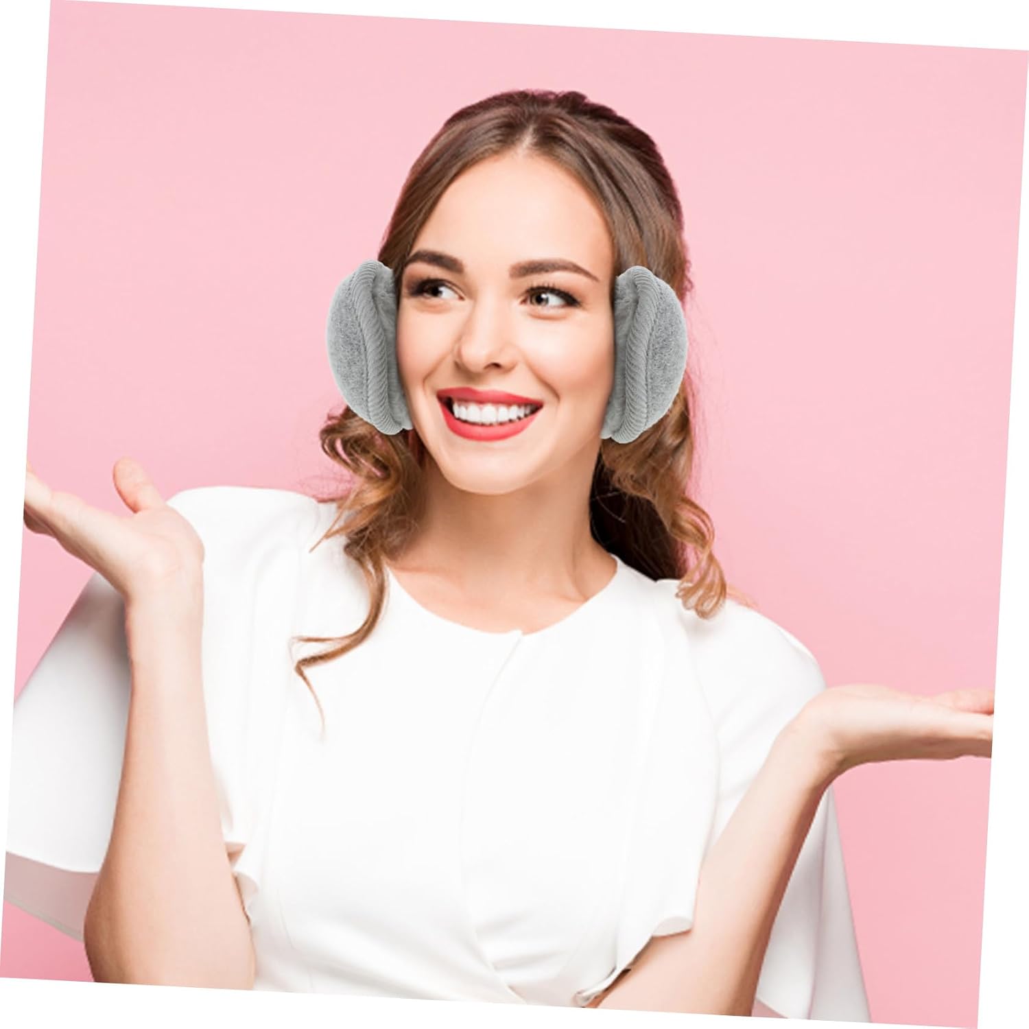 LIFKOME 2pcs Plush Ear Covers for Girls Warm Winter Earmuffs Cute Knitted Fleece Design Beige Gray for Cold Weather