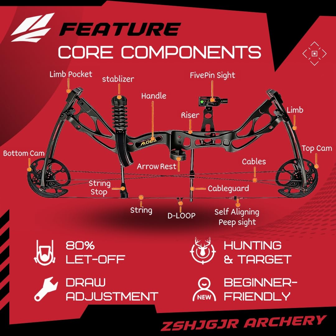Compoundbogen Set 0-70lbs Verstellbarer Rechtshänder Bogen - 325 FPS IBO Geschwindigkeit - Komplettes Archery-Set mit Pfeilen, Koffer und Zubehör