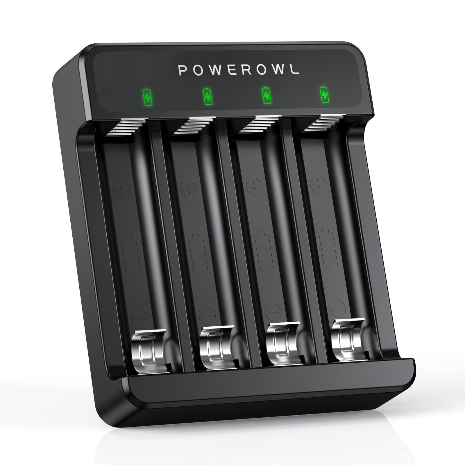 POWEROWL 4 Slots AA AAA Battery Charger, USB Fast Charging, Independent Slot, for Ni-MH Ni-CD Rechargeable Batteries, No Adapter