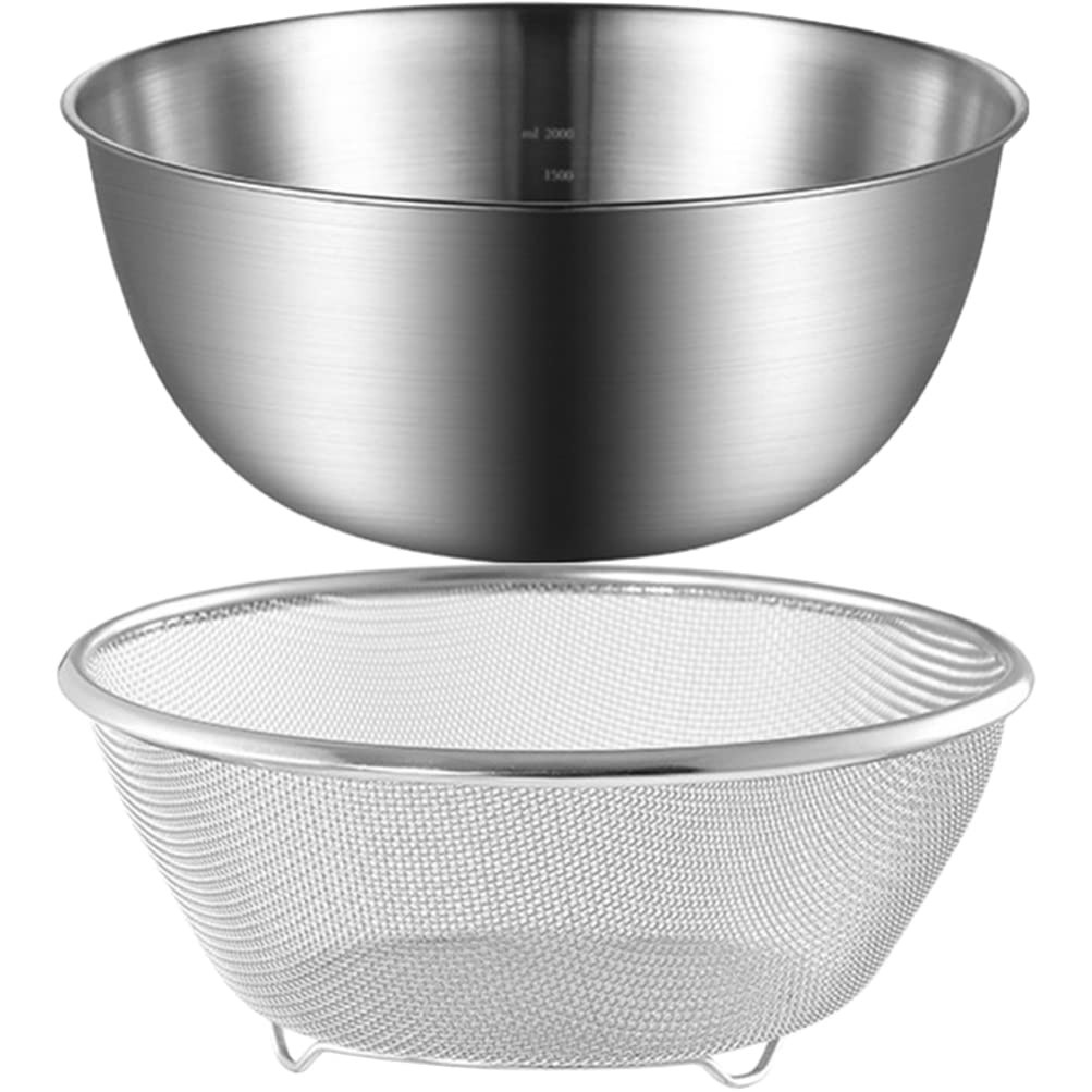 Healeved Colador De Acero Inoxidable Cuenco De Limpieza Ideal Para Arroz Frutas y Verduras