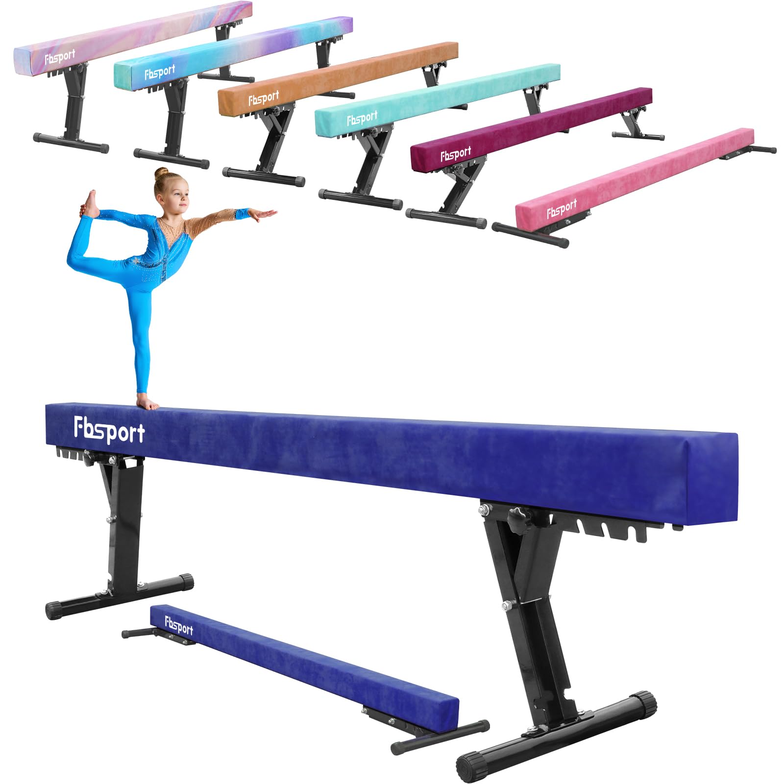 FBSPORT Poutre Gymnastique Pliable réglable 244cm, Gymnastique Poutre 5 Hauteur réglable Haute et Basse Poutre de Plancher Haute stabilité Enfants Gymnase Pratique équipement d'entraînement