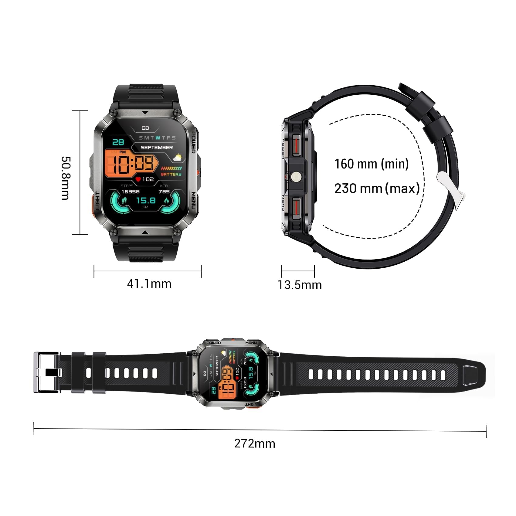IOWODO Montre Connectée Homme 2026 | Écran 2,01" Autonomie 100 Jours | Lampe Torche LED Boussole | 100+ Modes Sportifs | Indice Protection IP68 Conformité aux Normes Militaires