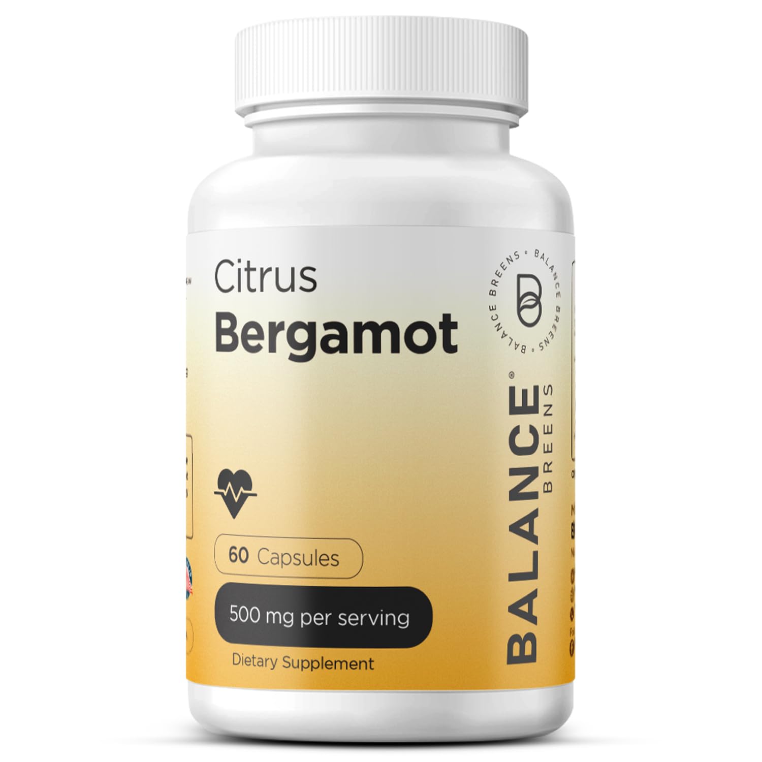 Balance Breens Citrus Bergamot 500mg - Cardiovascular & Metabolic Health, Support Healthy Cholesterol Level, Blood Sugar Support - 60 Non-GMO Vegan Capsules
