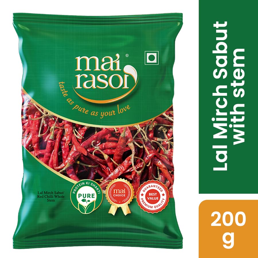 Image of MAI RASOI Lal Mirch Sabut /Red Chilli Whole With Stem 200 gm