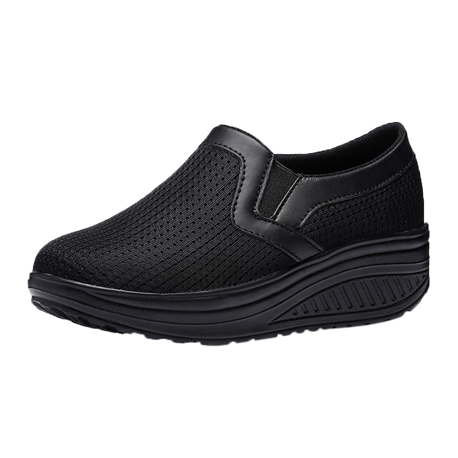 Women Wedge Shoes Breathable Mesh Sneakers Slip On Comfort Walking Shoes Fashion Casual Solid Color Round Toe Non-Slip Platform Sports Shoes