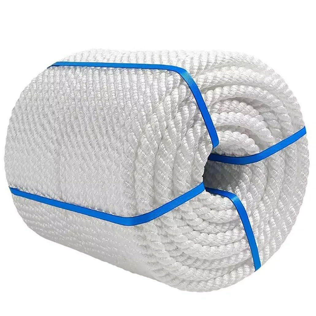 Corda da 10-100 m in nylon intrecciato a tre fili intrecciati, spessore 8-20 mm, colore bianco, per imbarcazioni, yacht, pontoni, ormeggio, kayak, canoa