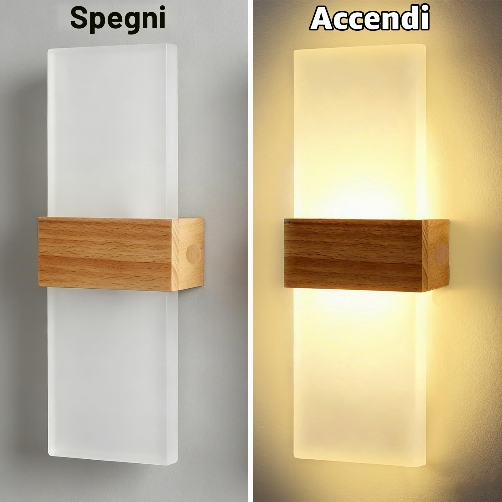 2 Applique da Parete LED per Interni 12W Luce Bianca Calda 3000K aus Acryl | guobinZH LED Moderno Lampada da Parete Up Down Illuminazione da Parete in Legno per Camera da Letto Corridoio Soggiorno Scala