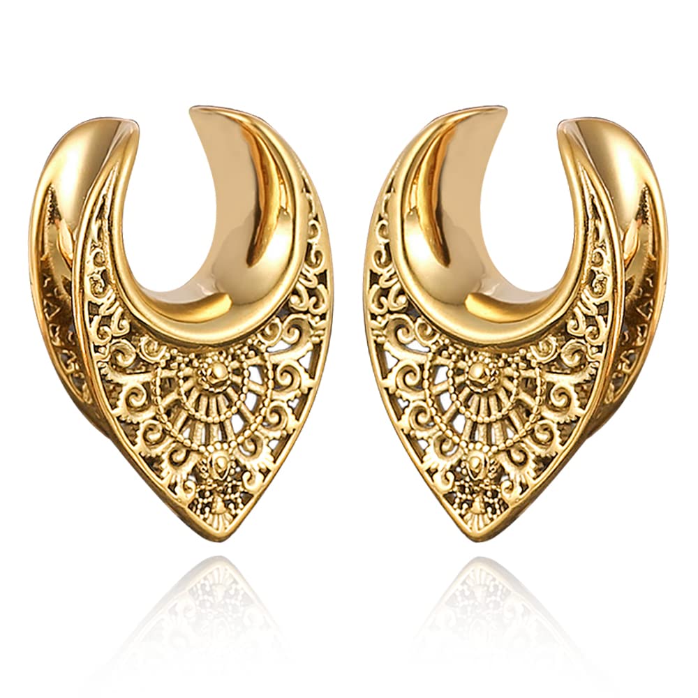 Casvort 2 PCS Hypoallergenic 316 Stainless Steel Floral Saddle Hangers Tunnels Reverse Saddle Gauges Piercing Body Jewelry 8mm-30mm