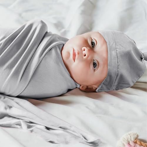 Miniatura 55 de Conjunto de manta para recién nacido con sombrero, conjunto de manta para bebé, manta de recepción de hospital para niñas y niños (azul bebé) Azul