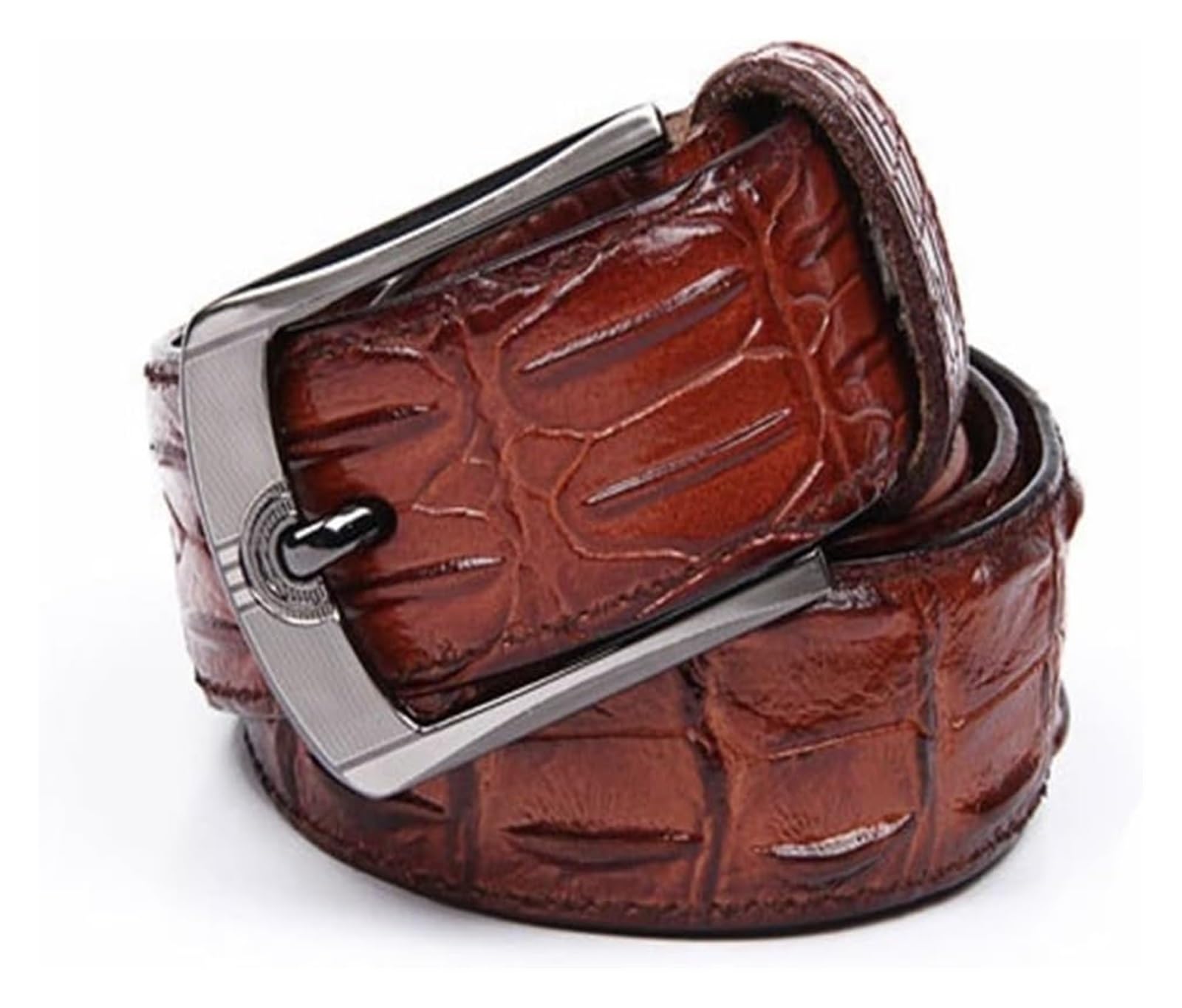 Cinturón Ajustable de Cuero Genuino, Cinturón de Hombre con patrón de Grano, cinturón de Cuero Genuino for Hombre, Hebilla de Pin Vintage a la Moda for cinturón Masculino