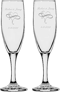 GIFTS INFINITY® Engraved Wedding Infinity 2 Heart Champagne Flutes Set of 2 Personalized Toasting Glasses - Valentine's Day Gift (Fl-9)