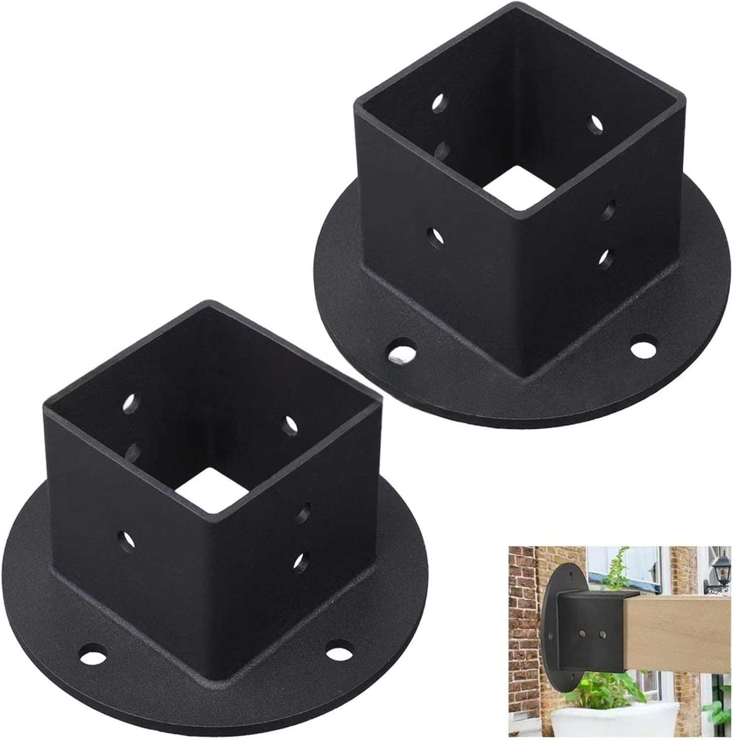4PCS Heavy Gauges Metal Fence Post Brackets Square Base Designs Long Lasting Stability for Outdoor Indoor Barrier Systems Metal Fence Post Brackets Strong