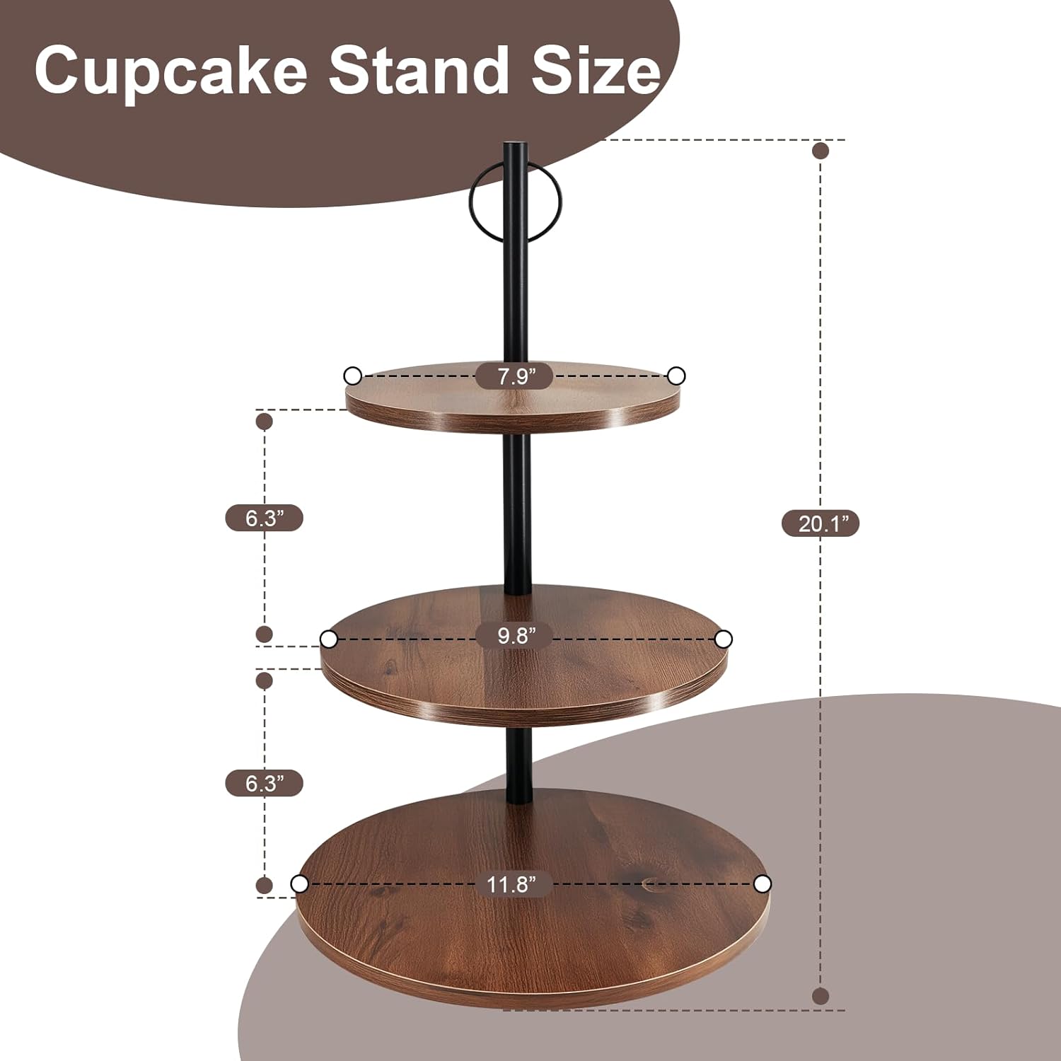 Cupcake Stand, 3 Tier Wood Cake Stands Rustic Cupcake Tower, Round Tiered Tray Stand for Dessert Table Display, Industrial Wooden Serving Stand Wedding, Graduation and Baby Shower