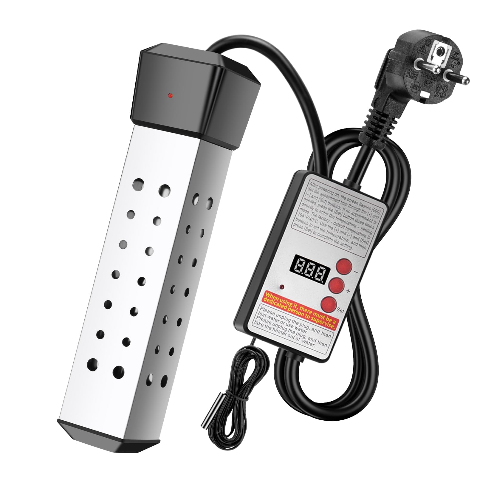 WADEO Tauchsieder 2500W mit Digitaldisplay und Isoliergriff, Elektrischer Tauchwasserbereiter Wassererhitzer, Präzise Temperaturregelung, Tragbarer Wasserkocher Edelstahl für Camping, Reise, Notfälle