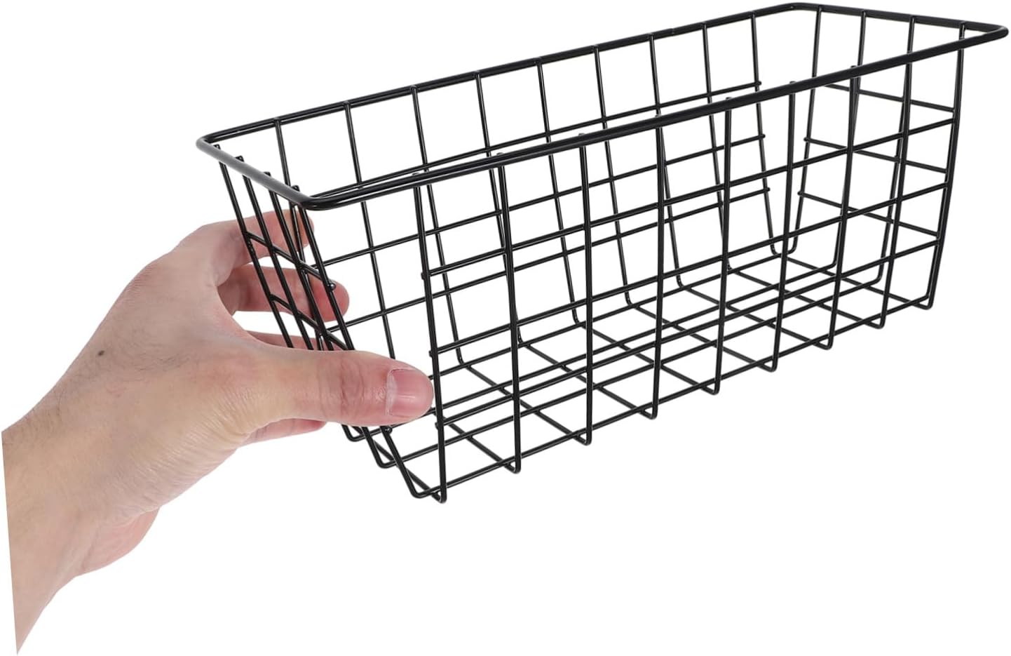 2pcs Hanging Wall Storage Baskets Metal Wire Organizer for Bathroom and Rentals, Black Iron and Pvc Construction with Open Mesh Structure, Suitable for Humid Environments and Quick
