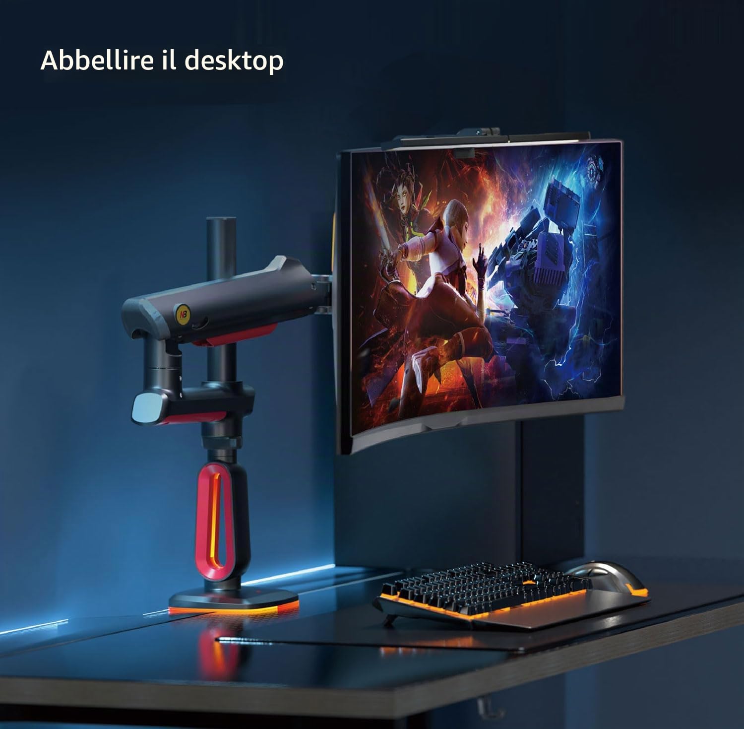 NB Ergonomic Pesante Braccio per Schermo per Ultrawide Scherme fino a 60 Pollici, Ultraalto Supporto per Monitor 32 34 49 Pollici, Braccio Monitor Caricare fino a 20 kg | VESA 75&100 mm (Rosso)