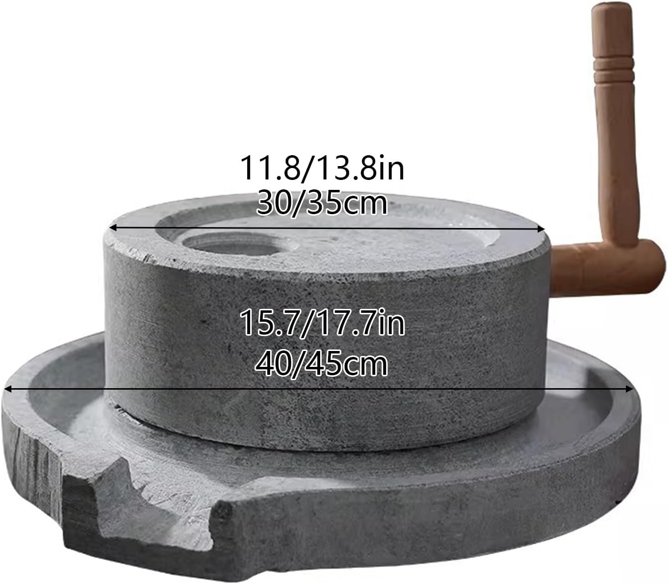 Manual Stone Grain Mill for Dry & Wet Use - Handheld Natural Grinder for Beans, Barley, Spices, Corn - Traditional Kitchen Tool (35cm & 45cm)