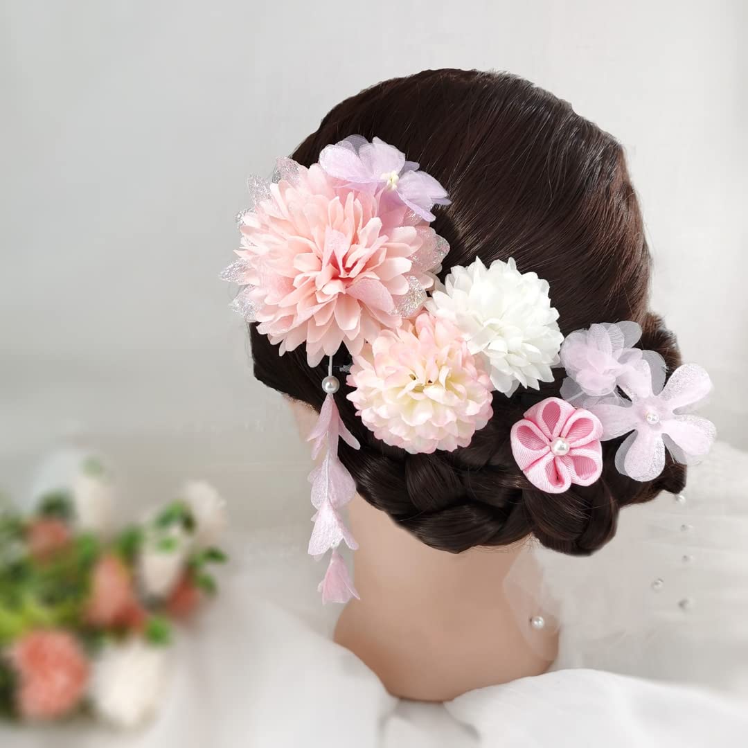 melon様髪飾りorder ♡ Amazon.com : 4PCS Kimono Floral Hair Pins Kit Ball Chrysanthemum