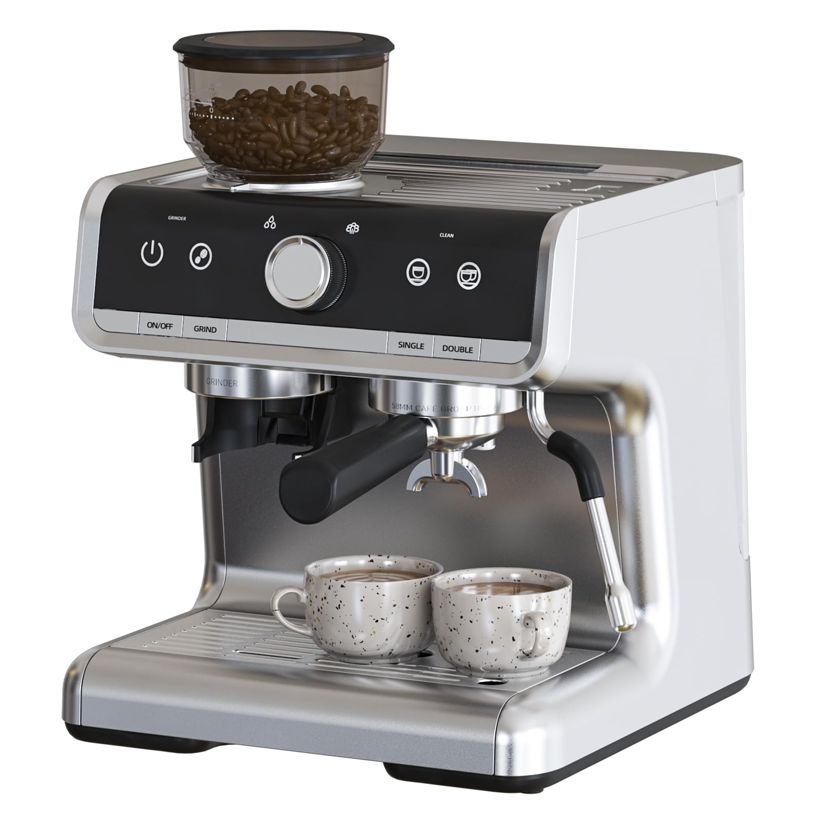 Espresso Machine with Built-in Grinder Milk Frother 15 Bar Semi-Automatic Coffee Maker with Steam Wand 2 5l Water