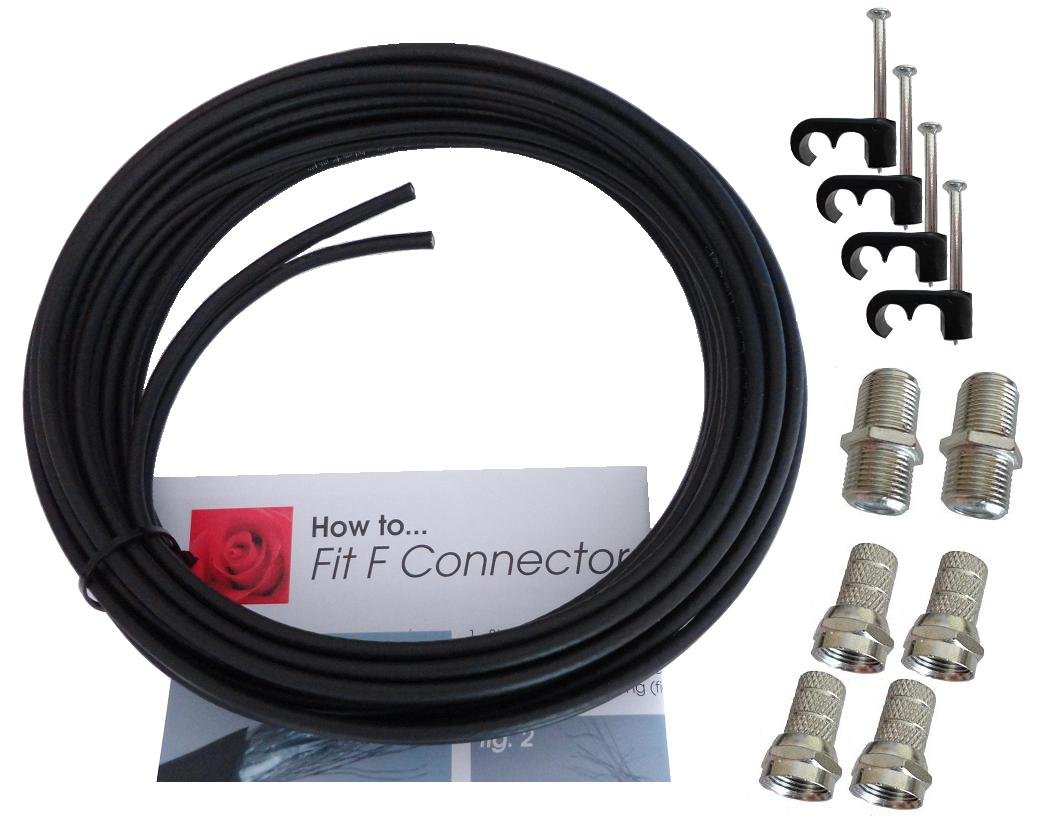 RosenetSys Low Profile BLACK Twin Satellite Coaxial Extension Cable DIY Kit - suitable for Sky Q, Sky HD and Sky+ (30m)