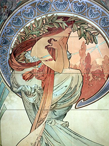 Poster Girl Sunset Decoration by Alphonse Mucha Tile Mural Kitchen Bathroom Wall Backsplash Behind Stove Range Sink Splashback 3x4 6