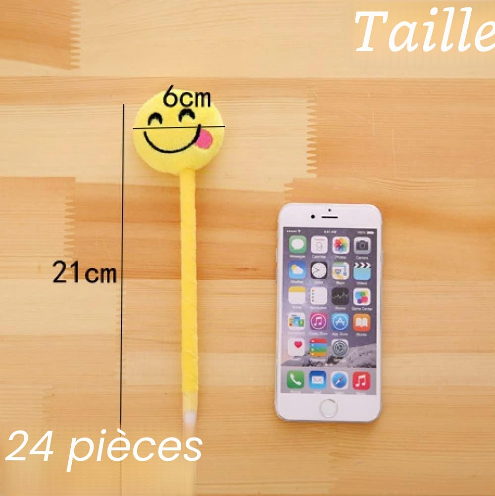 KAHEIGN 24 Pièces Stylo à Bille Emoji, 21cm Nouveauté en Peluche Stylo Emoji Doux Mignon Stylo Bille pour Enfants Enfants Cadeau D'anniversaire Sac de Fête Remplissage Faveur Parti