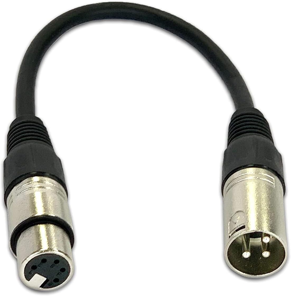 DMX Cable Adapter, XLR male to female, 20cm - 3 Pin Male to 5 Pin Female