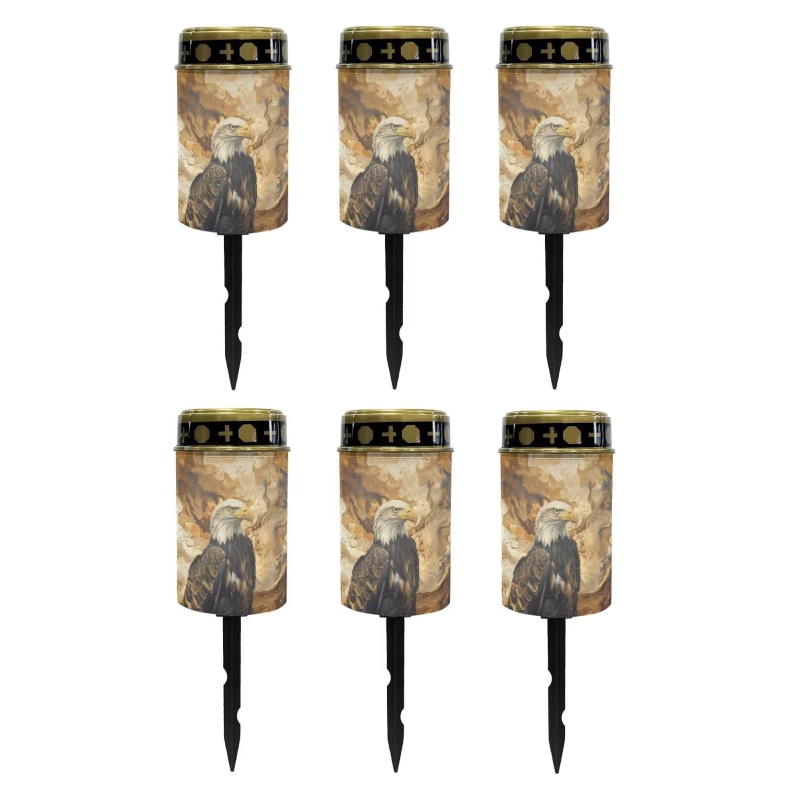 Poceacles Solar Lights Outdoor Set of 6 Waterproof LED Flameless Candle Cemetery Solar Decorative Lights Walkway Lights Landscape Lighting for Memorial Day Decor, Eagle Marble