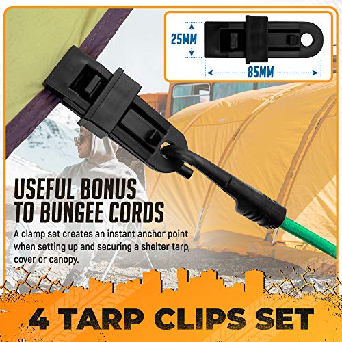 Vehiclex Bungee Cords & Cam Buckle Straps, 32 PCS Tie-Downs Assortment – Multiple Sizes and Uses – Mini Cords & Bungee Balls, Tarp Clips & A Handy Carrying Bag