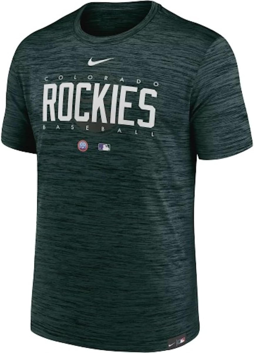 Nike Men's MLB City Connect Legend Practice Velocity T-Shirt (US, Alpha, Medium, Regular, Regular, Green, Colorado Rockies)