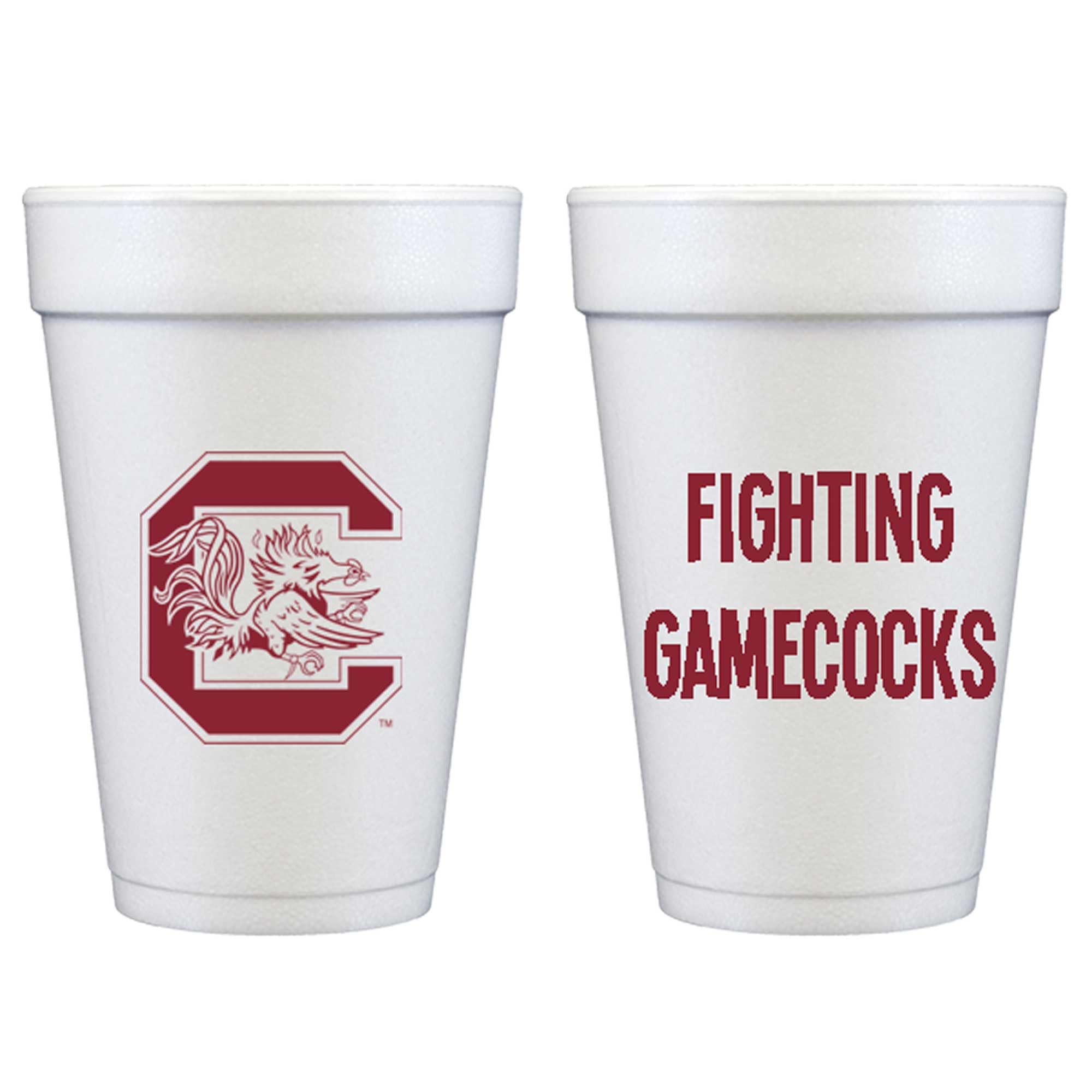 Officially Licensed University of South Carolina Logo/Fighting Gamecocks Printed Foam Disposable Cups 16 oz- Insulated Coffee Cups 10 Pack - Cute Cup
