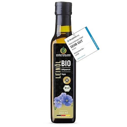Kräuterland Bio Leinöl 250ml, Bio Leinsamen, kaltgepresst, mild & nussig,