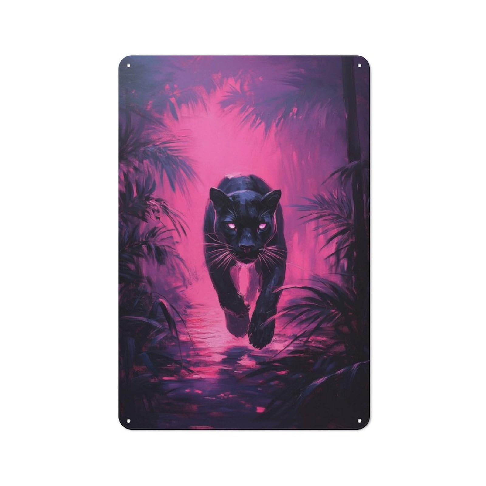 Junmoney Black Panther In Neon Jungle Retro-Style Tin Sign 30X20cm For Home Bar Wall, With Clear Retro Wall Decor Character