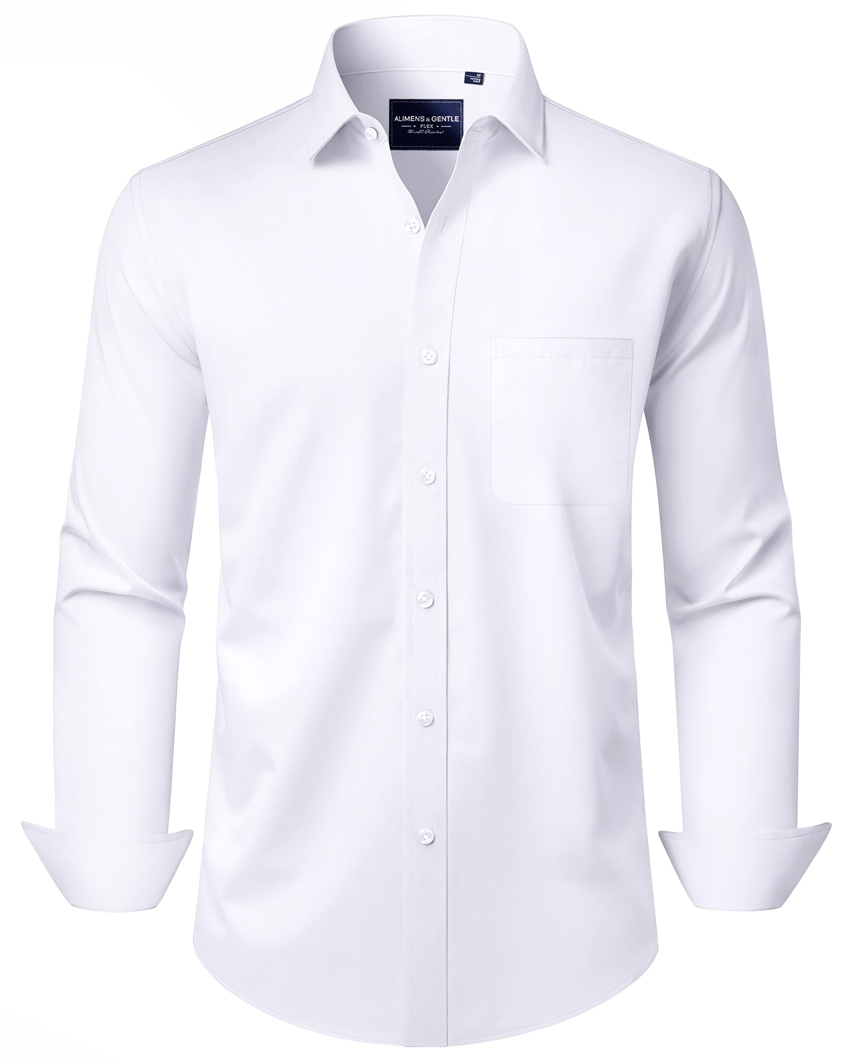 Alimens & Gentle Men's Dress Shirts Solid Long Sleeve Stretch Wrinkle-Free Button Down Shirt with Pocket
